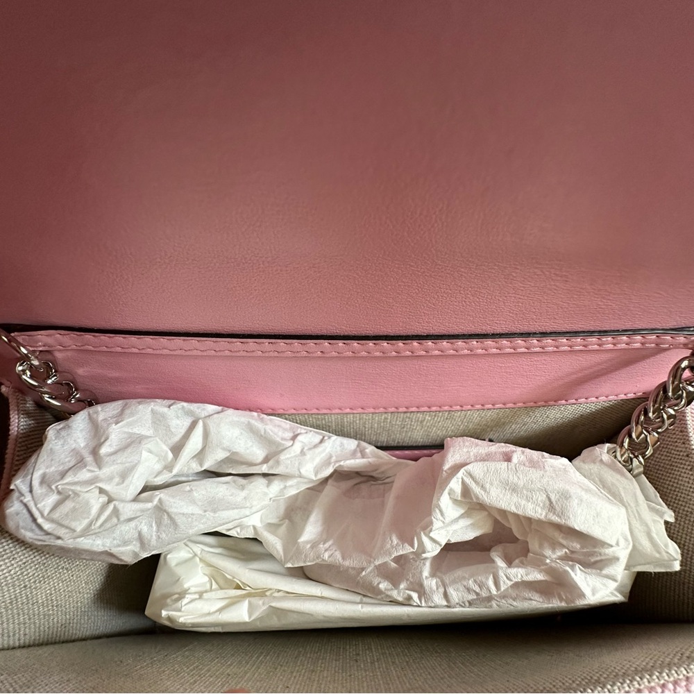 NWT Jimmy Choo | Pink Ecru Canvas Crystal Choo Crossbody Bag $1050 - Picture 3 of 7